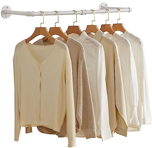 IBUYKE 94cm Kleiderstange Wandmontage, Metall Industrial Garderobenstange Wandmontage mit 50kg Tragfähigkeit, Abnehmbare Platzsparend Wand Kleiderständer für Zuhause, Weiß TYJ001W