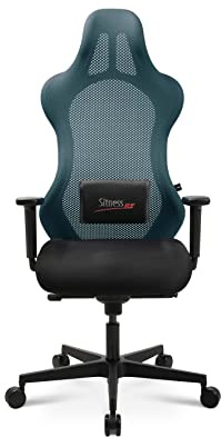 TOPSTAR Sitness RS Sport Bürodrehstuhl, Gamingstuhl, Stoff, Petrol-schwarz + Lordosenstütze | Made in Germany | Ergonomisch | höhenverstellbar | Geprüfte Sicherheit nach GS-Intertek