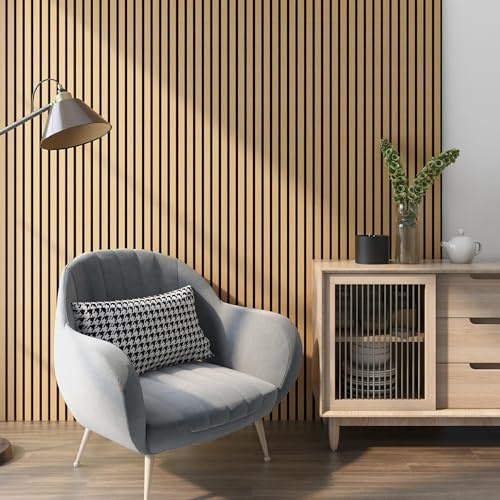 NEU.HOLZ Set di 12 Pannelli Fonoassorbenti Decorativi Isolamento Acustico per Parete e Soffitto Pannelli in Feltro Acustico PET con Listelli in MDF - Rovere Scuro