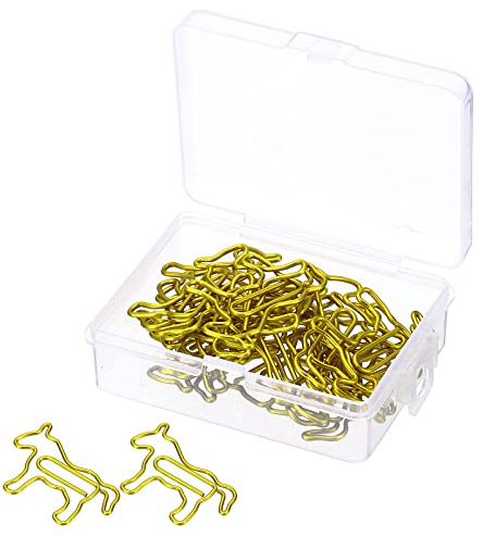 sourcing map Pack von 20 Papier Klemme Pferd Tier-Geformt 1.5 Goldton | Niedlich Dekorativ Spaß Klammern Lesezeichen, Mit Box, Für Organisieren Büro Haus