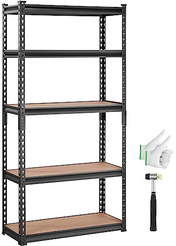 VEVOR Scaffale per Carico Pesante da Garage Officina Cantina 5 Ripiani in Metallo Carico Totale Massima 907,2kg, Scaffale in Metallo Altezza Ripiano Regolabile 75 x 30 x 152 cm, Scaffale per Magazzino