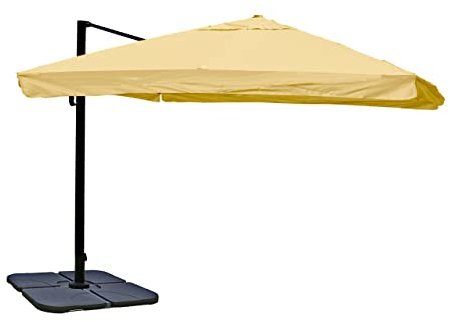 Décoshop26 Parasol Professionnel Restaurant pour Jardin terrasse 3x3m (Ø4,24m) Polyester/Aluminium 23kg crème avec Pied, Rotatif 04_0003997