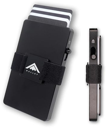 Stealth Wallet Card Holders - Premium RFID Blocking Minimalist Pop up Credit Card Holder with Gift Box - Slim Lightweight Compact Metal Wallets for Men (Black with Elasticated Storage Backplate)