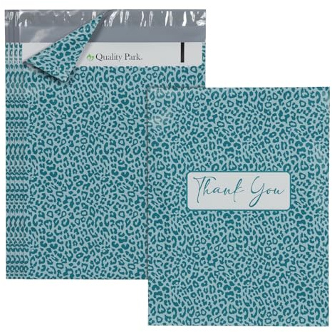Quality Park Thank You Poly Mailers, 10 x13 Inch Shipping Envelopes, 100 Pack, Self Seal, Waterproof Shipping Bags for Clothing, Leopard (QUA89301)