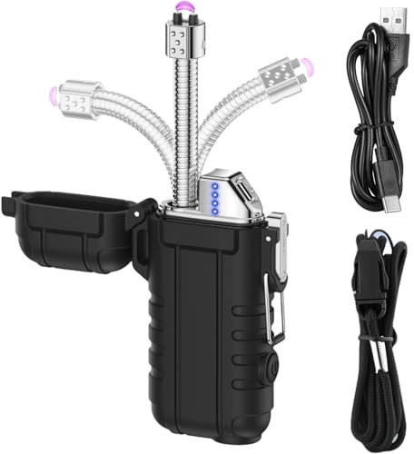 Mechero eléctrico de arco eléctrico, recargable por USB, largo con luz y silbato de emergencia, portátil, resistente al agua, a prueba de viento, sin llama para velas, barbacoa, estufa, camping,
