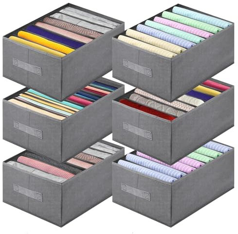AIVORO 6 Pcs Organisateur Armoire Vetement, Pliable Boite de Rangement Vetement Dressing, Organisateur Dressing avec Poignée, Rangement Sous Vetement, Rangement Pantalon Jean (7 Compartiments)