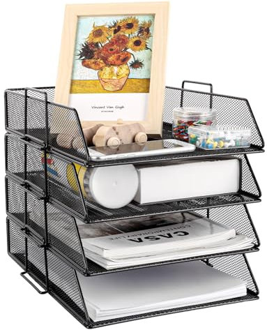 Oungy Briefablage A4 Stapelbare Briefkorb Metall Schwarz mit 4 Ebenen, Büroablage Dokumentenablage A4 Desktop Organizer, Stapelbare Aktenablage A4 Stapelbar, Ablagefächer Schreibtisch für Büro, Schule