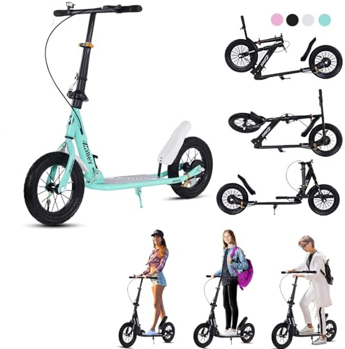 GHBXJX Kickscooter City Roller Erwachsene 150 kg Tragkraft 290mm Big Wheel Scooter, Klappbarer Cityroller mit Handbremse und Bremse, Tretroller Kinder, Höhenverstellbar,Grün