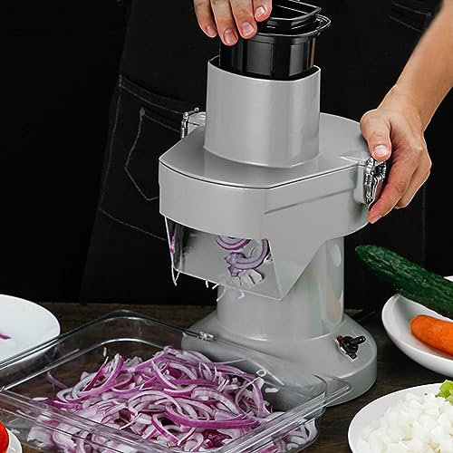 Cortador de verduras eléctrico Cortador y cortador de verduras eléctrico, Cortador de verduras 100 kg/h Cortadora comercial Trituradora de corte de frutas con cuchillas y rallador de queso p