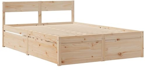 vidaXL Massivholzbett, Holzbett Bett mit Schubladen Kopfteil, Bettgestell Bettrahmen mit Lattenrost, Doppelbett für Schlafzimmer, 120x200cm Kiefer