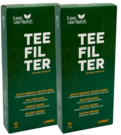 teeverliebt - 2 Packungen Teefilter aus Papier für losen Tee á 80 Stück I Größe L I Teebeutel zum Selbstbefüllen I Teesackerl I Einweg Teebeutel
