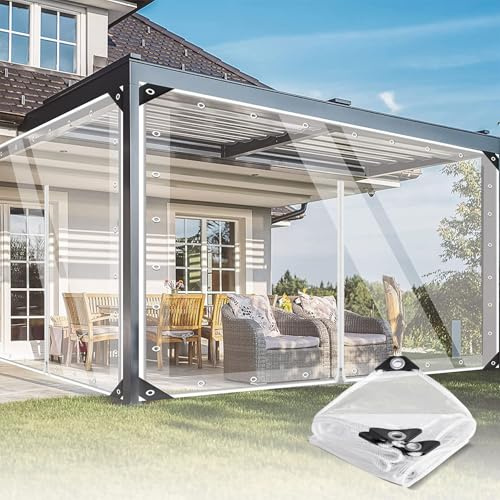 Telone trasparente in PVC resistente impermeabile con doppia cerniera, 420 g/m², resistente agli strappi, antivento, resistente ai raggi UV, telone trasparente con occhielli e doppia cerniera per