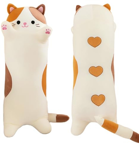Amozo Chat en Peluche Coussin de Chat Long Oreiller Animé Peluches Geante Chat Doux Jouets Doux Poupée Cadeaux pour Enfants Adultes, 1pcs, Neuf Orange/70cm