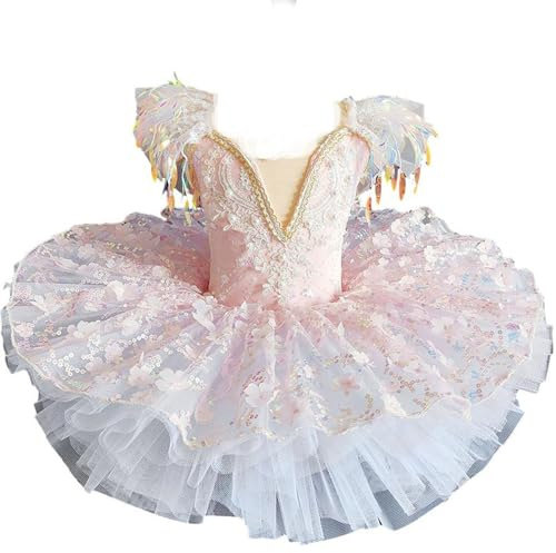 OTMYIGO Rosa,130, Ballett-Tutu für Mädchen, Schwanensee, Tanzkostüm, Kinderaufführung, Ballerinas, Pfannkuchen-Tutu, Wettkampf-Aufführungskleid