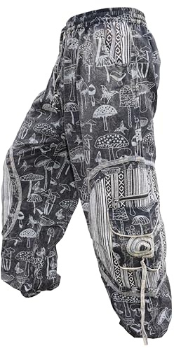 Gheri Mens Cotton Stone Washed Mushroom Print Chakra Embroidery Ali Baba Baggy Trousers