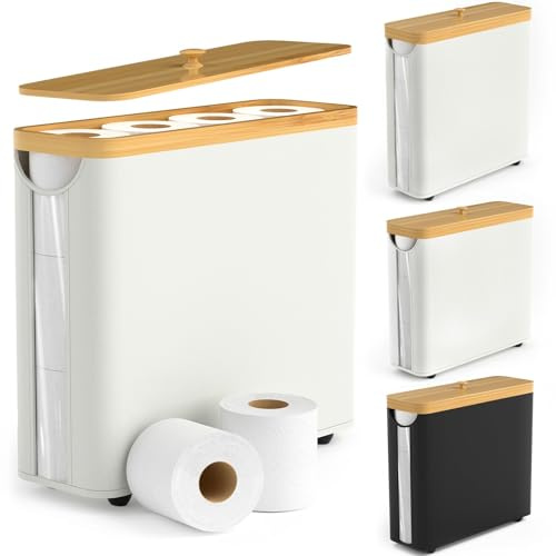 22 l toalettpappersförvaring, rullhållare toalettpapper förvaringslåda med lock, toalettpappershållare stående toalettpapper badrum arrangör, toalettpappersbehållare, 43,5 x 14,5 x 37 cm (beige)