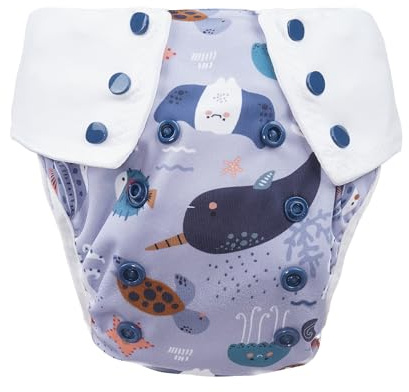 Lumina Pull-me-Up All in One Windel mit Pocketfunktion (5-17kg) | Wiederverwendbare, waschbare Komplett-Stoffwindel mit hohem Saugvolumen, GOTS zertifizierte Baumwolle, Sea Animals