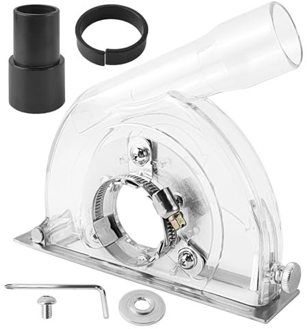 Absaughaube Winkelschleifer 125mm/100mm/150mm, mit Sechskantschlüssel und Unterlegscheiben, Winkelschleifer Absaugung mit Führungsschlit, für Trennscheibe von 90mm, 115mm und 125mm (1)