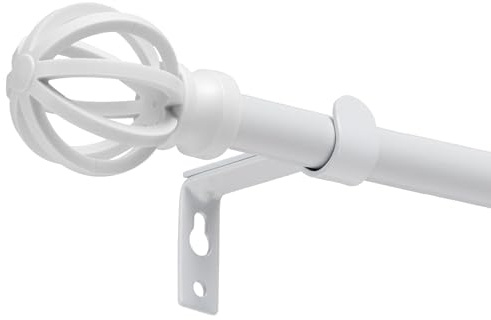 PadPure Gardinenstange Weiß (76-140cm) - Verstellbare Vorhangstange mit 16mm Durchmesser & Lochmuster-Kappe für Decken-/Wandmontage in Wohnräumen