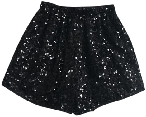 Generisch Damen Pailletten Shorts Metallic Hotpants mit Glitzer für Festivals & Partys Hohe Taille Rot M (FR/ES)