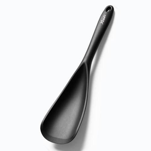 Silicone Spatula Spoon, Great for Both Cooking and Serving Durable BPA-Free Matte Black Silicone, Seamless Design, Safe for Nonstick Cooking Surfaces, 1-Pcs, Black