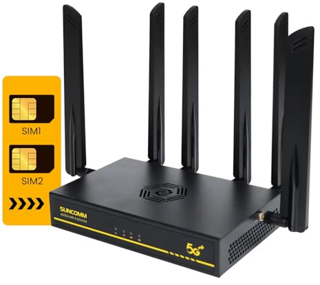 Suncomm O8 5G Dual-SIM Router WiFi 6 AX | Qualcomm X62 modem | Ultra-Fast 5G NR NSA/SA connection | 4G LTE Cat19 1600Mbps | High-speed Internet | 128 connections | 1 year warranty