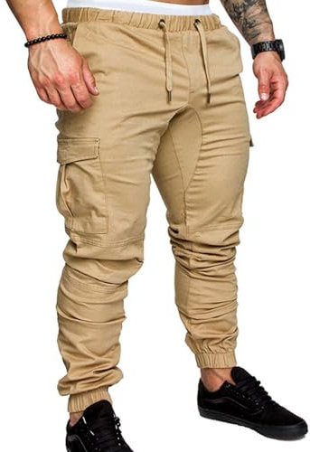Digralne Cargo Pants utomhusbyxor för män arbetsbyxor för män ranger byxor med dragsko elastisk midja med många fickor ranger byxor, Khaki, XL