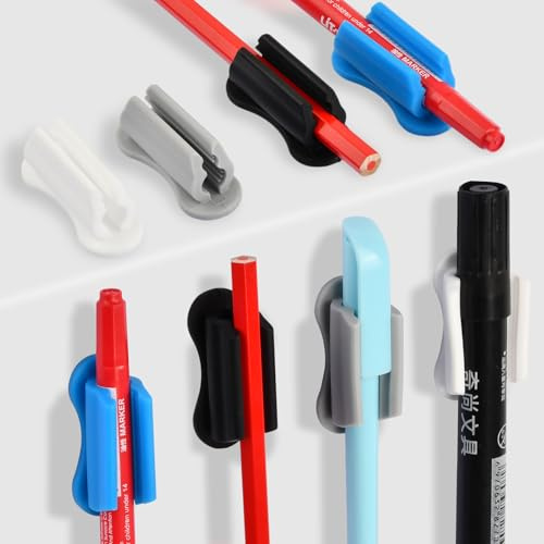 Anseom 8 Pièces Porte Stylo, Organisateur de Crayon Stylos Auto-Adhésif Portes Crayon Bureau Porte Crayons Support de Stylo pour Presse-papiers Réfrigérateur Tableau Blanc (4 Couleurs)