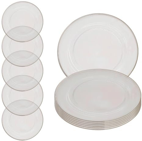 Sottopiatto in vetro con bordo argentato di alta qualità, 33 cm, splendida decorazione da tavolo per matrimoni, anniversari, compleanni ed eventi, elegante servizio da tavola per catering, sala da