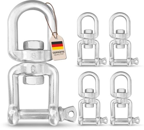 PinPro A4 Edelstahl Drehwirbel Auge-Gabel Form in mehreren Größen bis 3150kg Bruchlast | Rostfreier AISI 316 Wirbelschäkel | 360° drehbare Ösen für Boxsack oder Hängesessel (1x 10x110mm 3150kg)