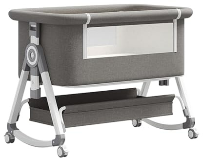 GLOKID 3in1 Baby Beistellbett Reisebett, Babybetten, Mit Rollen, Sechs Ebenen Stufen Höhenverstellung, Wiege, Höhenverstellug und Einstellung der Neigung der Matratze (Grau)