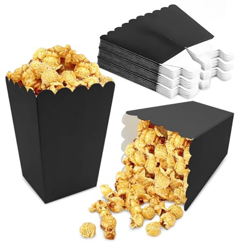 24 Pezzi Mini Porta Contenitori Pop Corn Festa, Scatola di Popcorn Nero Design Piatto, Sicuri per il Cibo Popcorn Contenitori in Cartone, Scatole Pop Corn per Serate di Cinema, Picnic, Carnevale