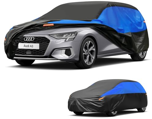 GUNHYI Car Cover Waterproof Breathable Tarpaulin for Audi A3 Hatchback, Black Blue Full Garage Car Cover for Rain Sun Dust Protection and Cotton Lining