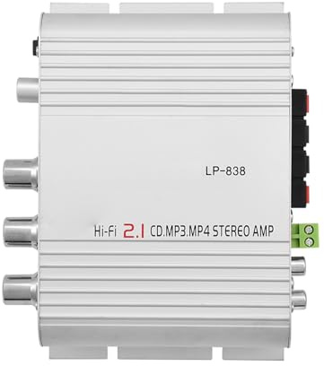 Mini Hifi 2.1 Amplificatore di Potenza Stereo con Uscita da 15 W 2 RMS, Tutta la Shell in Lega di Alluminio e e Input da 3,5 Mm per Sistemi per Auto e Casa (SILVER)