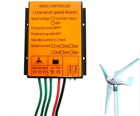 AISINILALAO 48v,Controlador de Carga de turbina eólica MPPT de 100-12000W IP67 a Prueba de Agua, Controlador de generador eólico MPPT Auto Match de 12V 24V para iluminación
