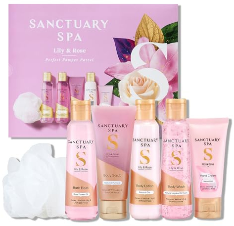 SANCTUARY Spa Lily & Rose Perfect Pamper Parcel – Luxury Bath & Body Gift Set for Women with Shower Gel, Body Lotion & More – Relaxing Spa Gift for Her, Ideal for Birthday, Christmas & Self Care