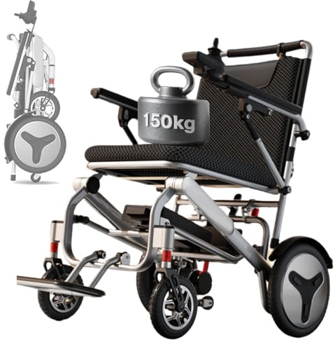 ZQHQKJ Rollstuhl Elektrisch Leicht 50KM, bis 150KG,Outdoor Elektrorollstuhl mit 28CM Gummi Luftbereifung,Leicht zu transportieren, für Reisen & Alltag, Airline genehmigt,20Ah