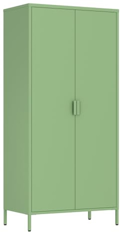 Brigros - Armadio Metallico 2 Ante Con Ripiani E Appendiabiti 80x40x170 Cm, Armadio Salvaspazio Multiuso Per Camera Da Letto, Cameretta E Mansarda, Guardaroba Moderno In Metallo Colorato (Salvia)