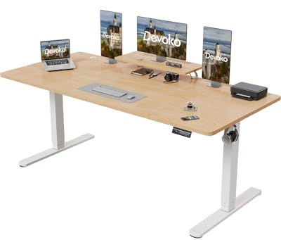 Devoko Höhenverstellbarer Schreibtisch Elektrisch mit Monitorständer, Schreibtisch Höhenverstellbar Elektrisch mit 2 Höhen Memory-Steuerung (Beige, 200 x 80 cm)