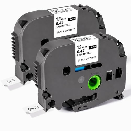 ilauke 12mm Beschriftungsband für Brother P-Touch TZe-231 Bänder | Kompatibel mit Brother P touch Schriftbänder H100c H105 900 1000 D200 H107 1010, Schwarz auf Weiß, Laminiert
