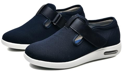 JTNZDAW Zapatillas Pie Ancho Hombre Zapatos Ortopedicos Mujer Especial Diabetico Caminar Pies Hinchados Los ancianos para Juanetes Deportivas Diabeticos Cómodas Zapato Ortopedico(Blue,40.5 EU)
