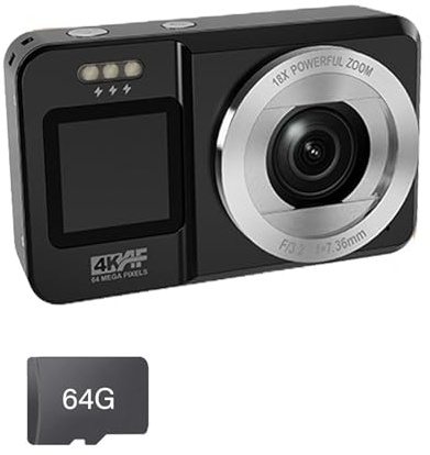 Cámara 4K UHD de doble pantalla de 64 MP, zoom óptico 18X, diseño compacto para principiantes, viajes, vlogging, cámara de doble pantalla para fotografía de viajes