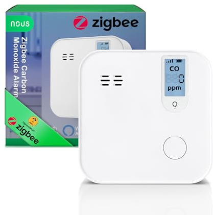 NOUS E12 ZigBee Kohlenmonoxidmelder mit LCD-Anzeige, Lauter Alarm ≥85 dB, App-Benachrichtigung über Nous Smart Home, 10 Jahre Sensordauer, Kompatibel mit Alexa, Google Home & Tuya, ZigBee Hub erforder