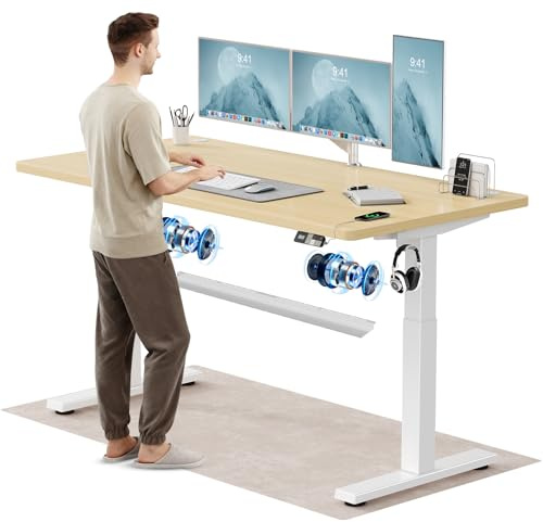 Devoko Höhenverstellbarer Schreibtisch 160x80 cm, 25 mm Starke Tischplatte, Ergonomischer Elektrischer Steh-Sitz Computertisch mit Dualmotor & Memory-Handsteuerung + USB-C für Homeoffice