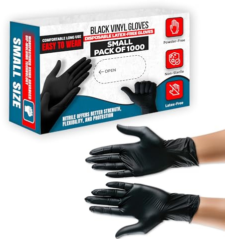 AIBULO Black Vinyl Disposable Gloves Medium | 1000 Pack | Latex-Free & Powder-Free Gloves for Cooking, Cleaning, Salon, Tattoo, Car Detailing & Professional Use