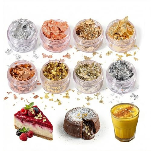 THQAE 8 Stück Blattgold Essbar, Torten Zubehör, Blattgold, Blatt Gold Folien Blattgoldflocken, Goldfolie Papier Dekorfolie Papier Küche Mousse Kuchen Backen Gebäck Kunsthandwerk Decor