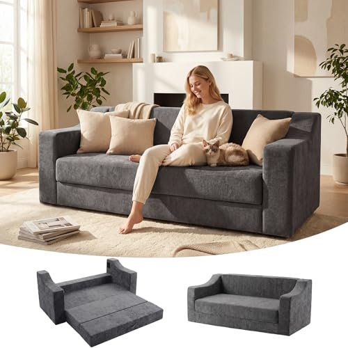 Yahbrra 2-Sitzer Schlafsofa Boneless Couch: Modulares Bodensofa für Wohnzimmer Schlafzimmer Klappbar mit Schlaffunktion Komprimiert Platzsparend (grau, 202 * 82 * 74cm)