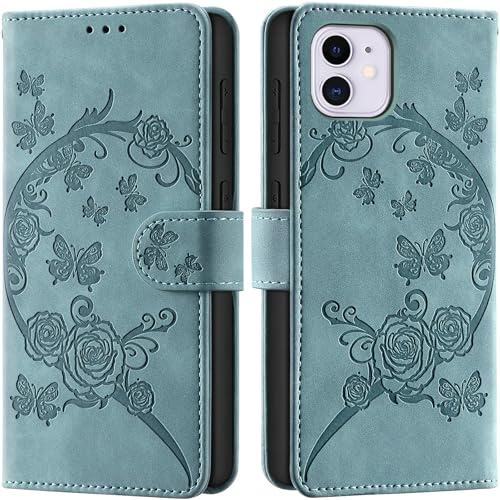 CaseGla Handyhülle für iPhone 11 Hülle, Grün | RFID Schutz Kartenfach Standfunktion Prägung Schutzhülle Flip Case Magnet Stoßfeste Klapphülle