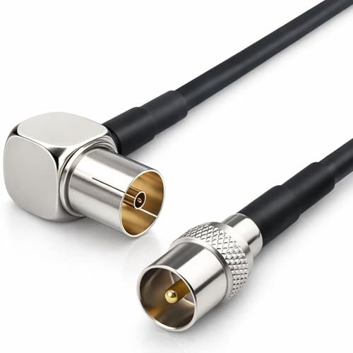 AmiCera 2m TV Antennenkabel, SAT Kabel Koaxialkabel Satellitenkabel doppelt geschirmt, IEC Stecker auf 90 Grad IEC Buchse Fernsehkabel, RG174 Koax-Kabel für TV Receiver HDTV Radio DVB-S DVB-S2