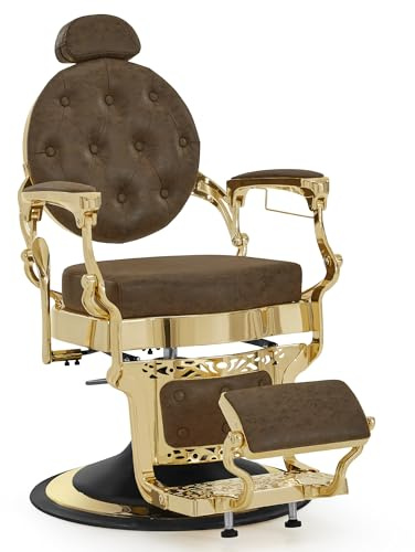 Barberpub Fauteuil de Coiffure avec Appui-tête inclinable, équipement de Coiffure avec Pompe hydraulique, pivotant à 360°, Fauteuil de Coiffure réglable en Hauteur, Style Vintage, 2933-F